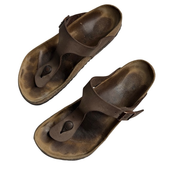 Birkenstock Gizeh Birko Flor Faux Leather Vegan Sandals Birkibuc Mocha Womens 40 - Picture 1 of 14